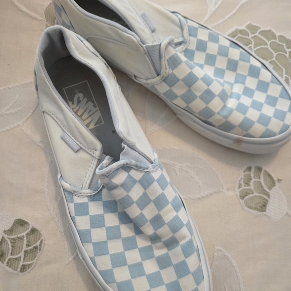 Vans Shoes - Vans Blue and White Checkered Slip-On Shoes
